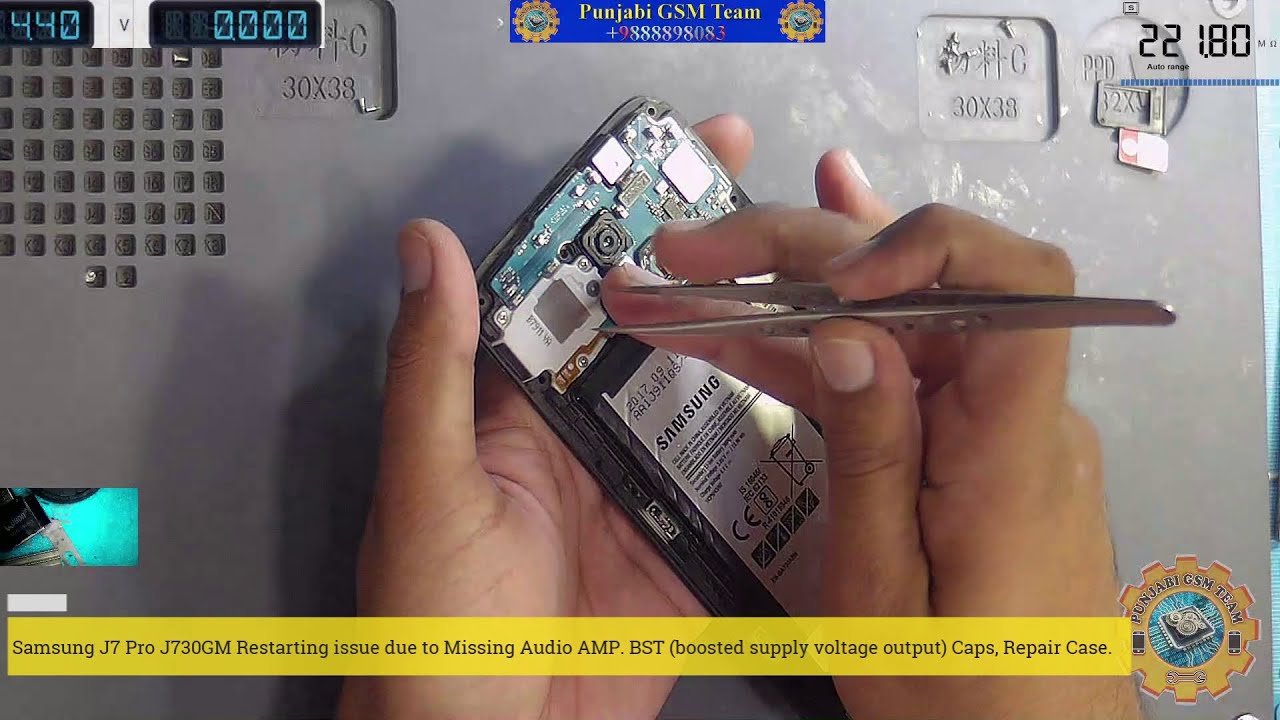 Samsung J7 Pro J730GM Restarting issue due to Missing Audio AMP. BST Caps, Repair Case.