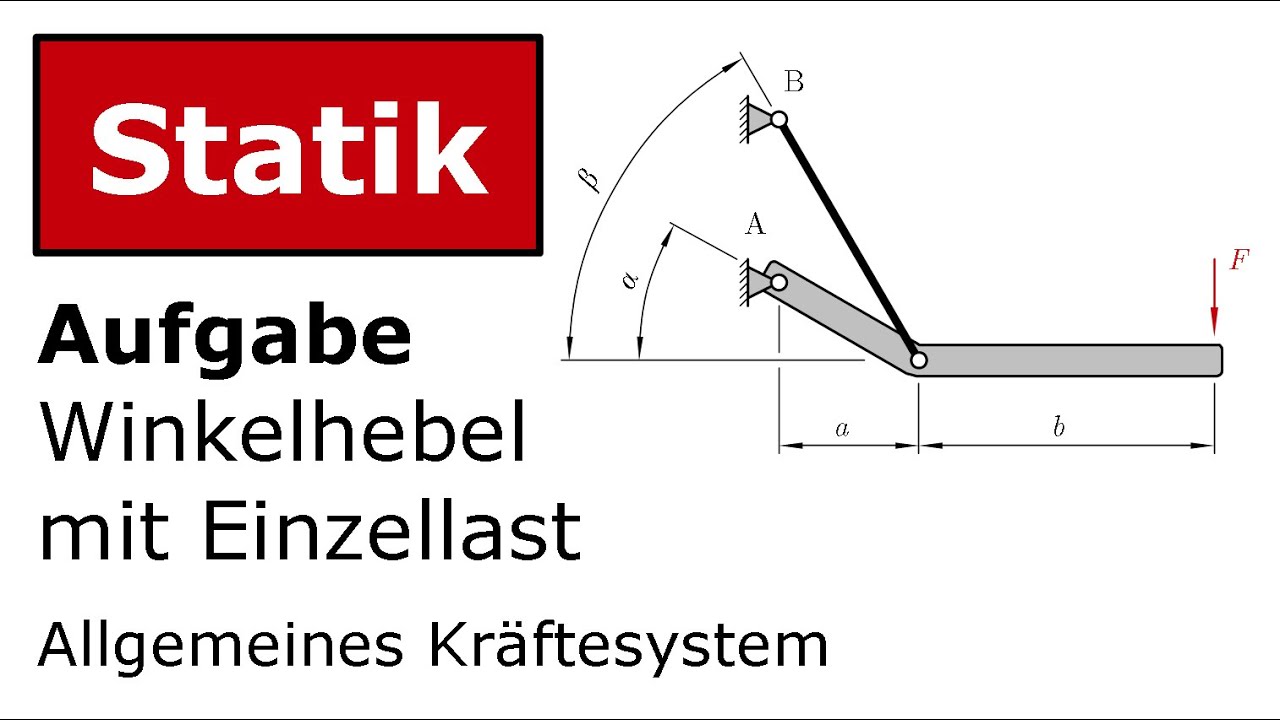 🔧 Winkelhebel mit Einzellast [Technische Mechanik, Statik, Allgemeines Kräftesystem]