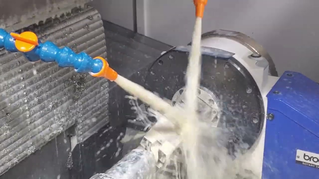 Using my new 8 station production vises on my 4th axis.