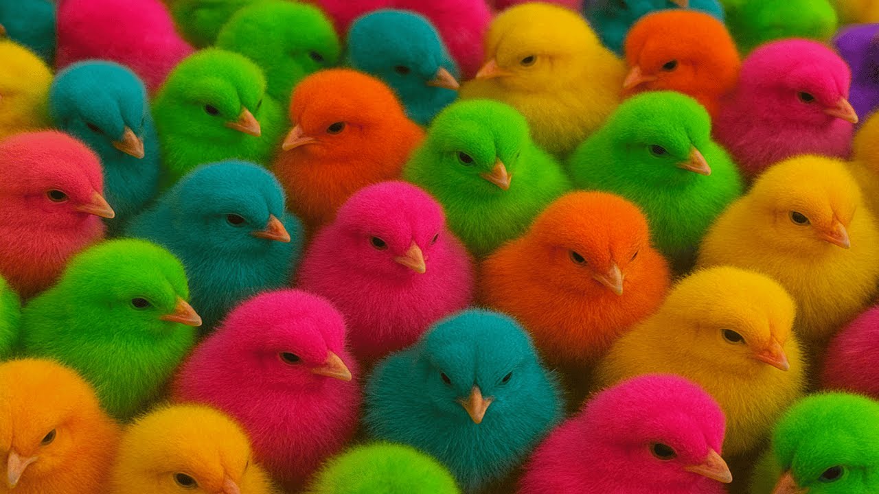 World Cute Chickens, Colorful Chickens, Rainbows Chickens, Cute Ducks, Cat, Rabbits,Cute Animals🐤🐣🦆🐟