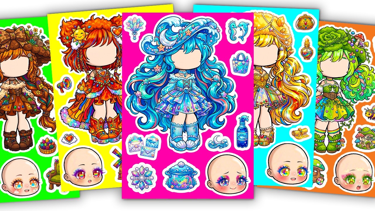 🔥Paper DIY🔥 The Five Elements Collection X Gacha Sticker Book #doll #paperdiy #gachalife #asmr