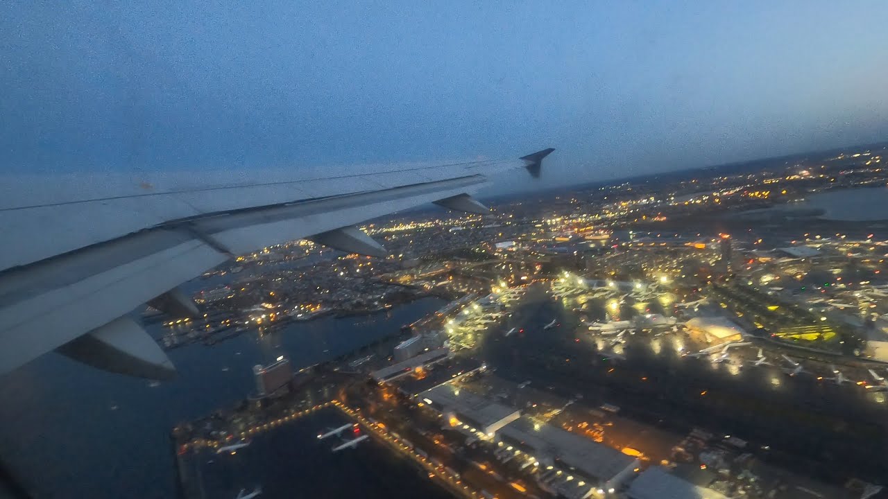 Airbus A319 Pushback Taxi & Takeoff During Lunar Eclipse At Boston Logan Airport in 4K DL2978 N342NB