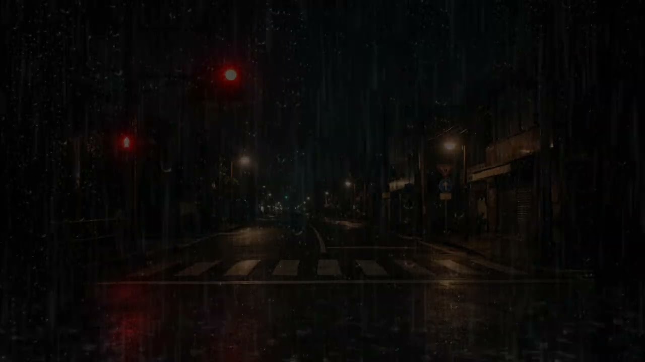Rainy Night Street ASMR | Quiet Urban Road, Red Traffic Light, No Talking