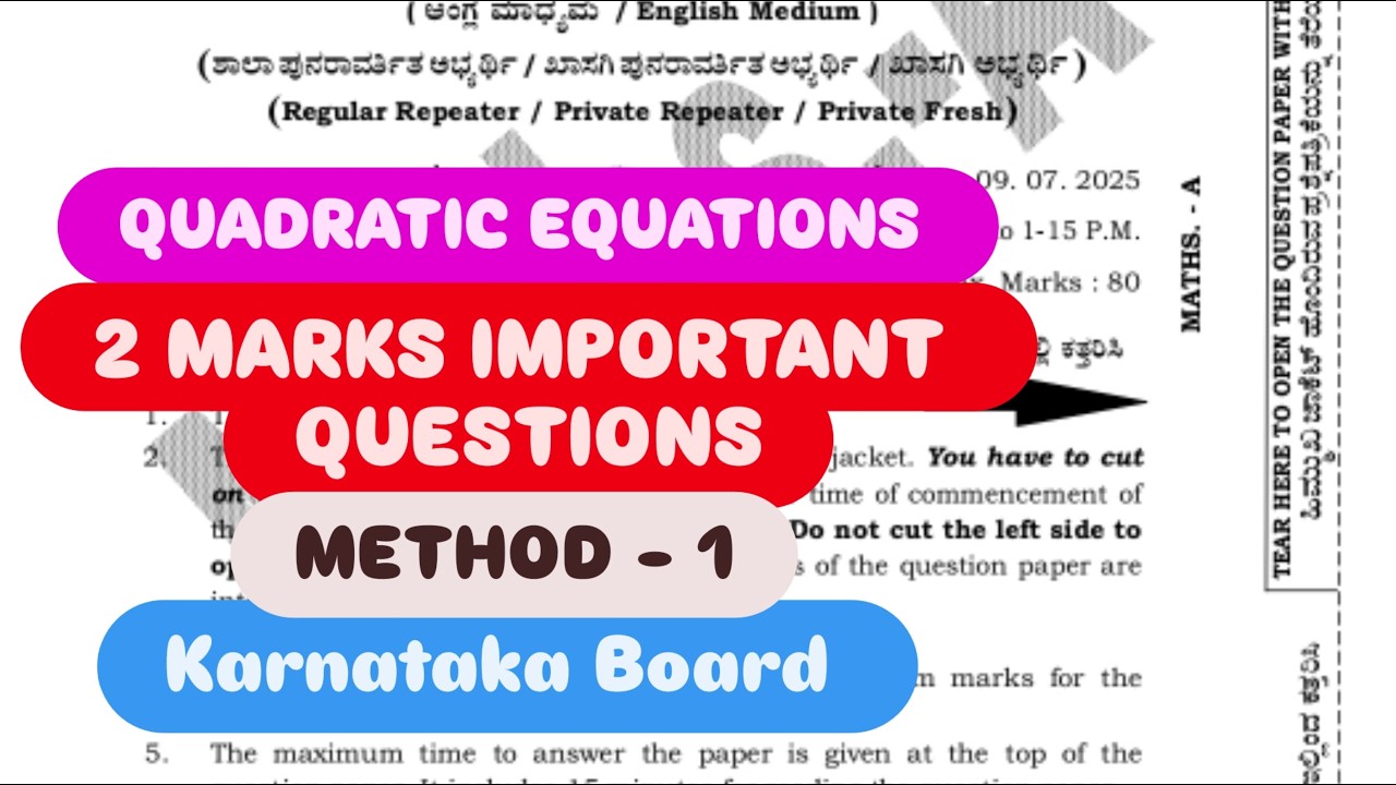 Quadratic equations important questions