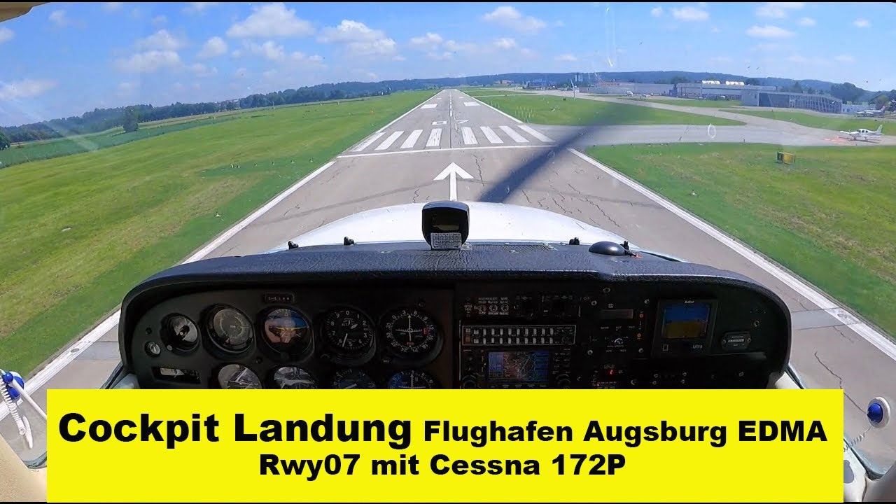Cockpit Landung Rwy 07 - EDMA Augsburg mit Cessna 172 P