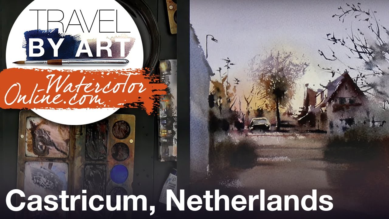 #169 Travel by Art, Ep. 41: Morning in Castricum, The Netherlands (Watercolor Cityscape Tutorial)