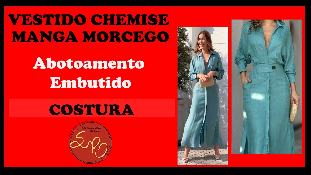 Vestido Manga Morcego e Abotoamento Embutido. (COSTURA)