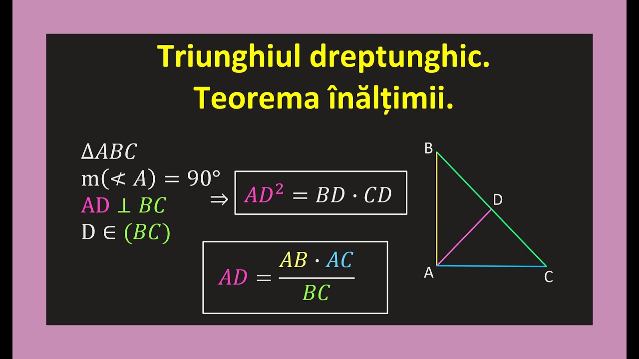 Relatii metrice in triunghiul dreptunghic teorema inaltimii clasa 7 probleme(Invata Matematica Usor)