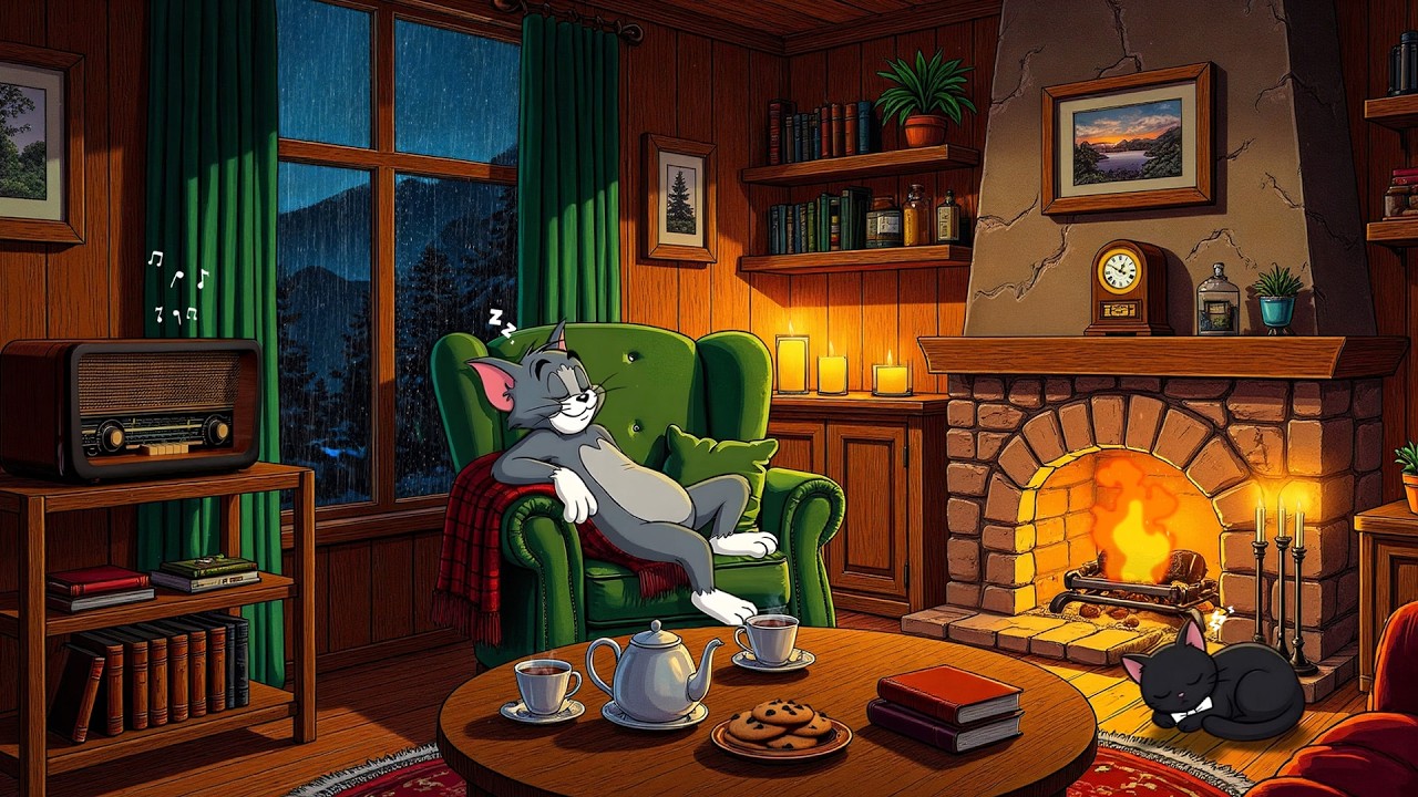 vintage oldies playing in another room and it's raining | cozy ambience for relaxation