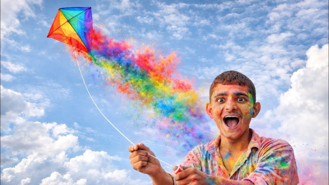 हमने उड़ाया पतंग की मदद से गुलाल को सबसे ऊपर 🪁🔥Patang Banane Ka Tarika | Amazing Color Kite Trick