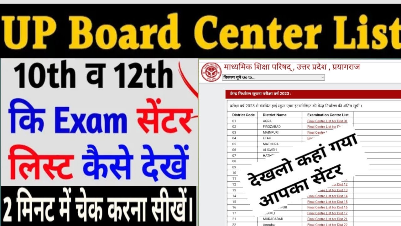up board exam center list 2023/up board exam center list kaise dekhein.