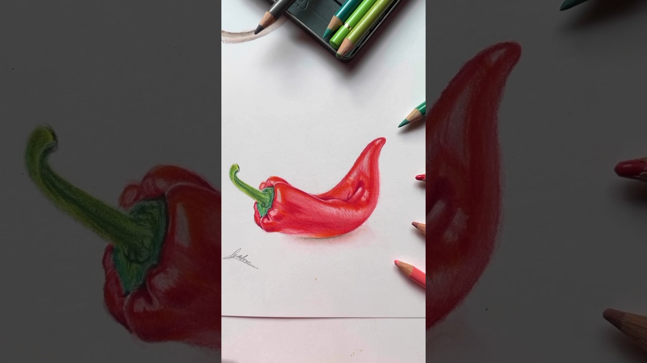Drawing of chilli pepper 🌶️ #shorts #realistic #sketch #drawingtutorial #drawing #art