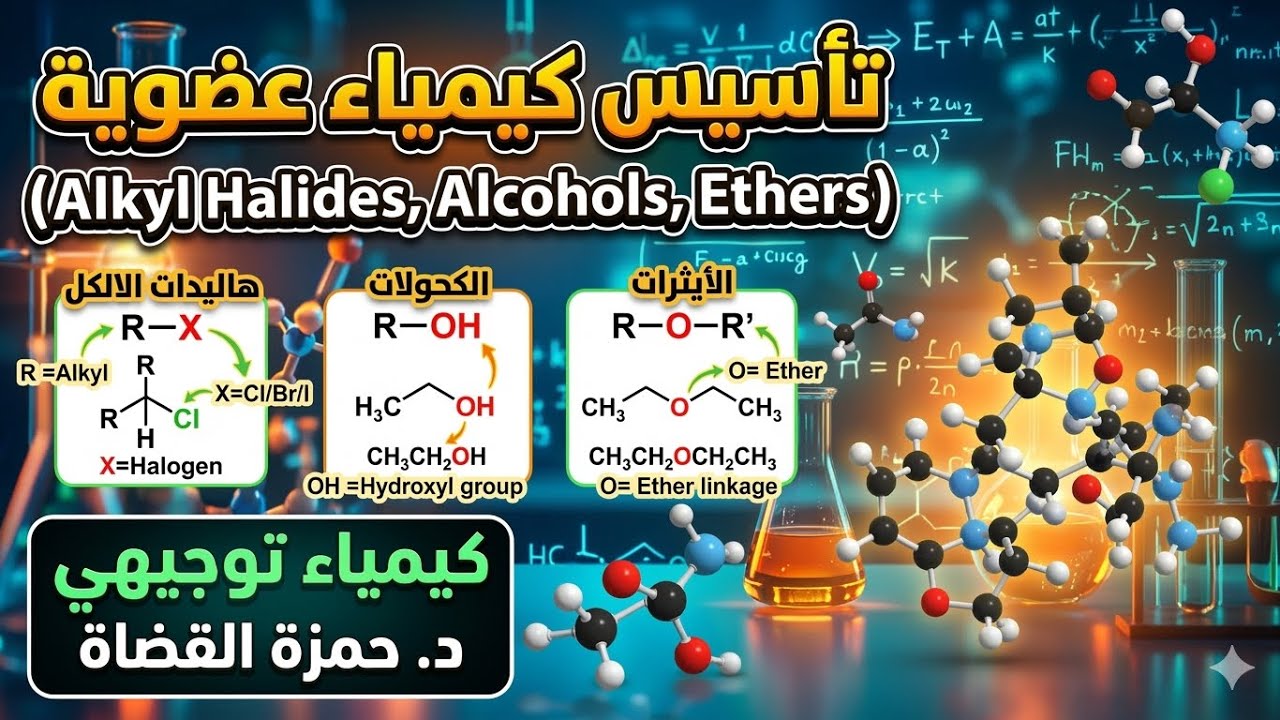 تأسيس كيمياء عضوية - هاليدات الالكل والكحولات والايثرات -كيمياء توجيهي || د. حمزة القضاة