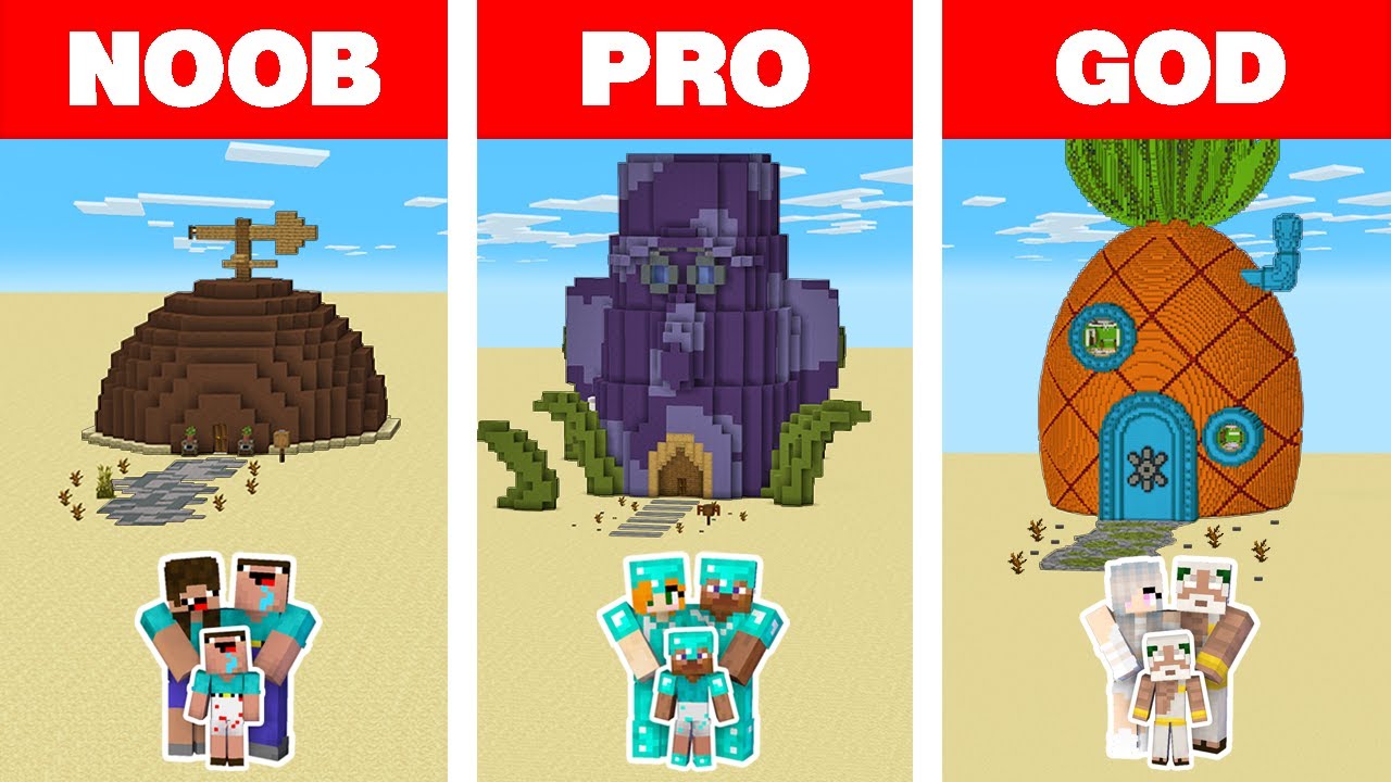 Minecraft NOOB vs PRO vs GOD: FAMILY SPONGEBOB HOUSE BUILD CHALLENGE / Animation