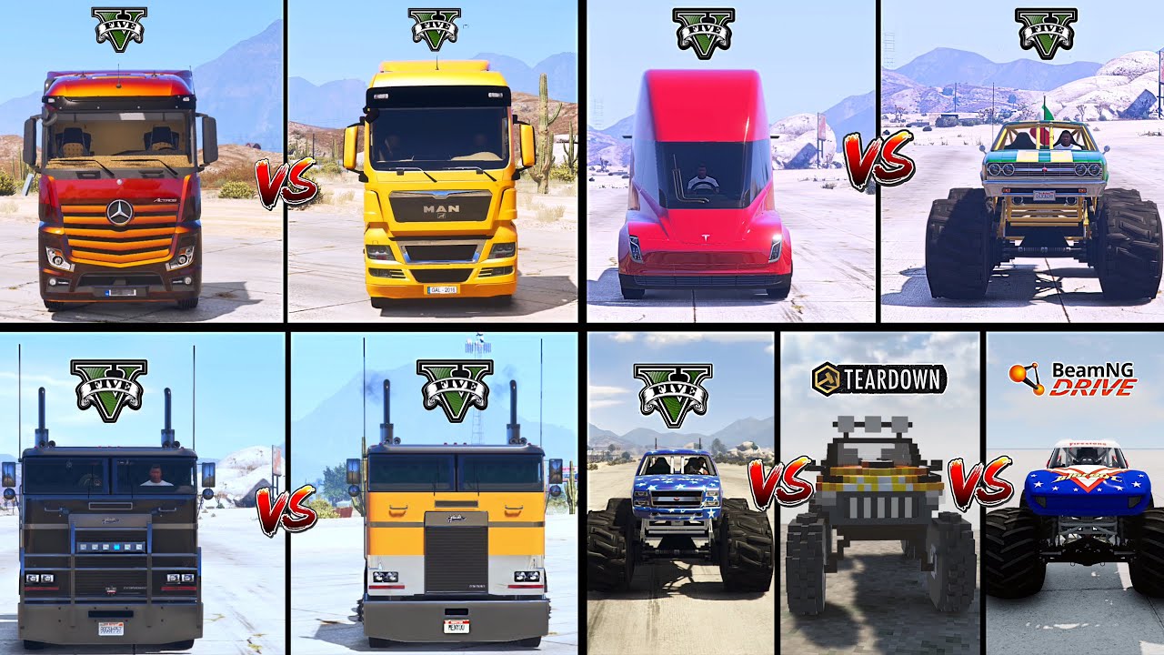 MERCEDES ACTROS TRUCK VS MAN TRUCK VS POLICE HAULER VS TESLA SEMI IN GTA 5 - WHICH IS BEST ?