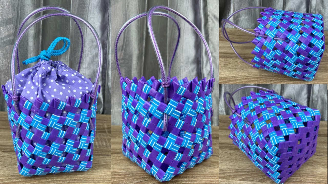 DIY Basket from Drinking  Straws. สานตะกร้าจากหลอดพลาสติก
