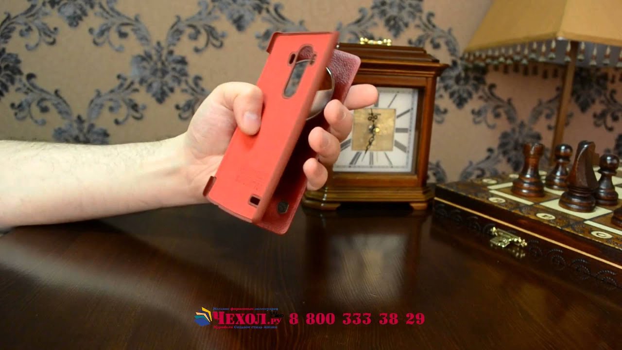 Фирменный оригинальный чехол-кейс из импортной кожи Quick Circle для LG G4 с умным окном красный