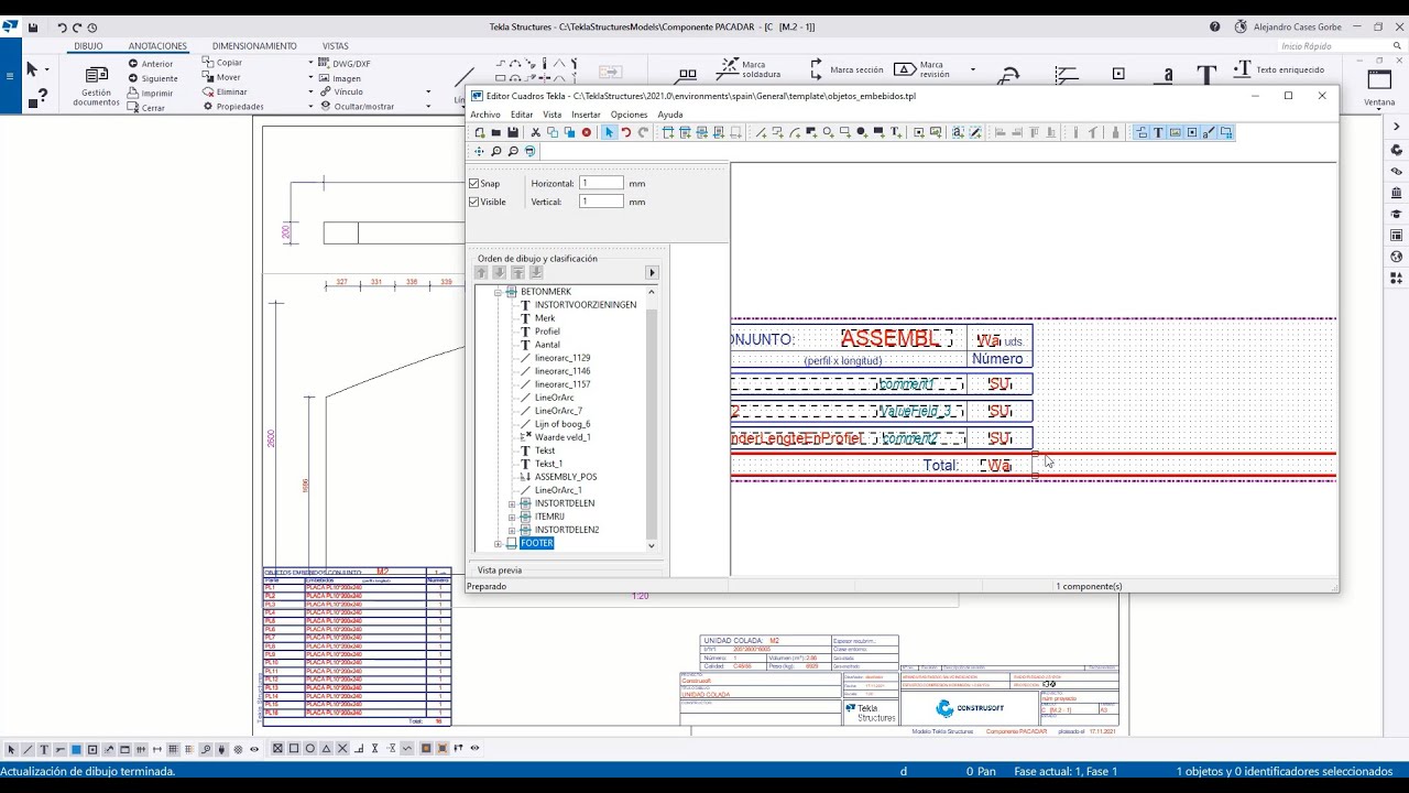 Cuadros de dibujos en Tekla Structures