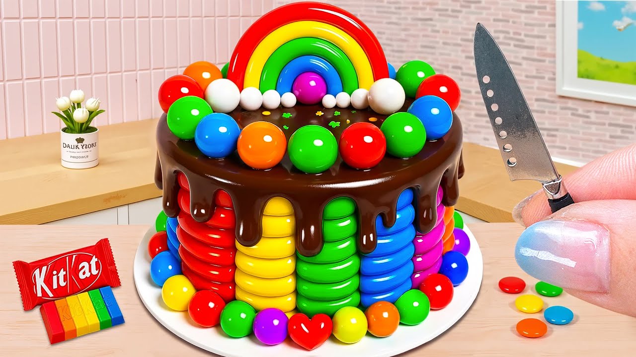 Beautiful Rainbow Chocolate Cake with M&M Candies ✨ Cute Miniature Rainbow Chocolate Cake