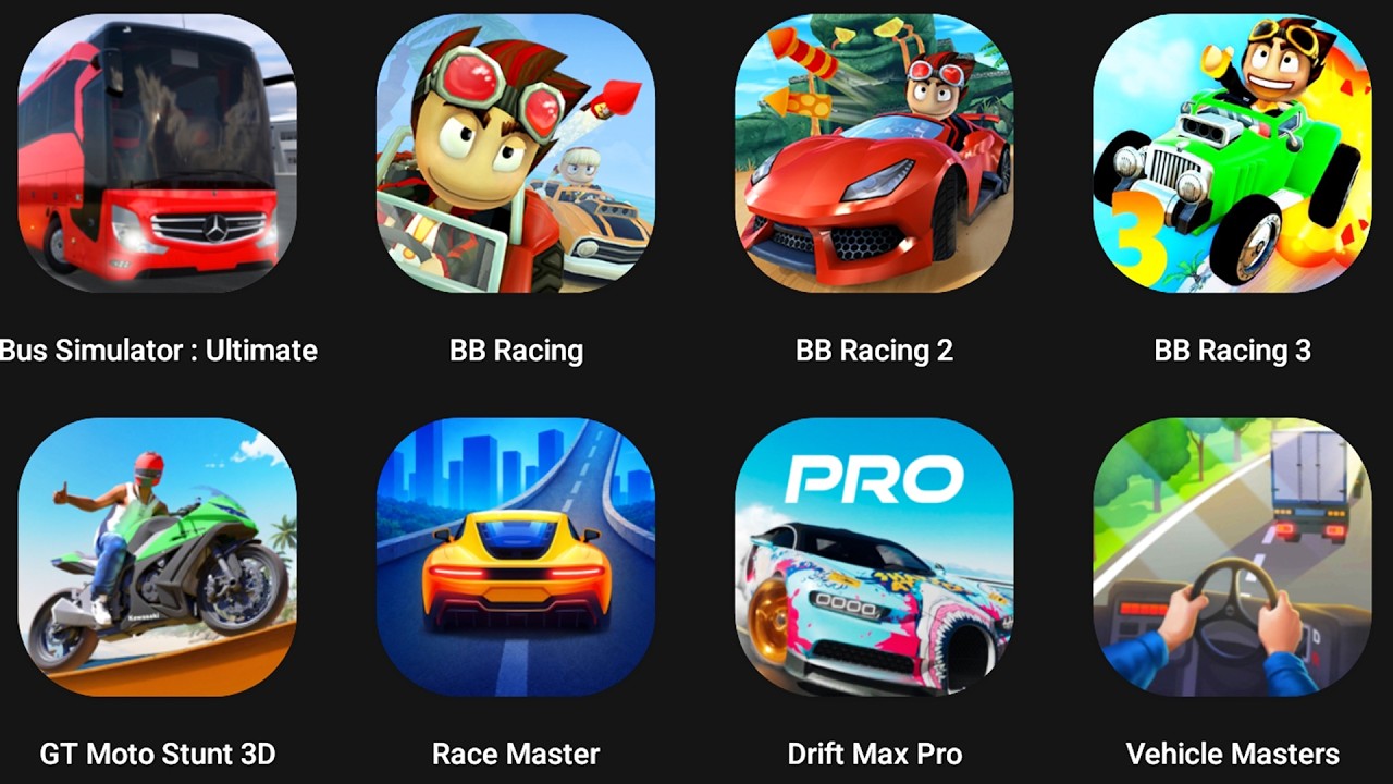 Beach Buggy Racing 3,BB Racing 2,Bus Simulator,Race Master 3D,Gt Moto Stunt 3D,Vehicle Masters