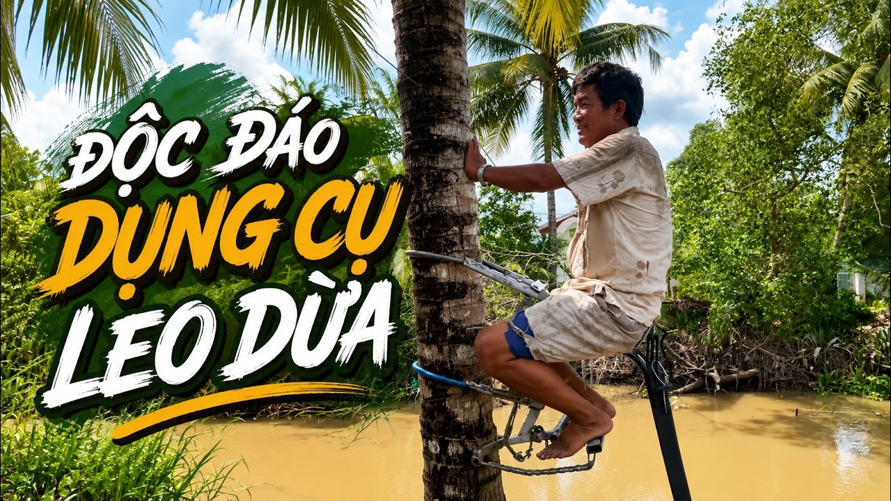Trò chuyện với chú sáu Thơ chia sẻ dụng cụ leo dừa chuyện nghiệp | Chuyện nhà nông