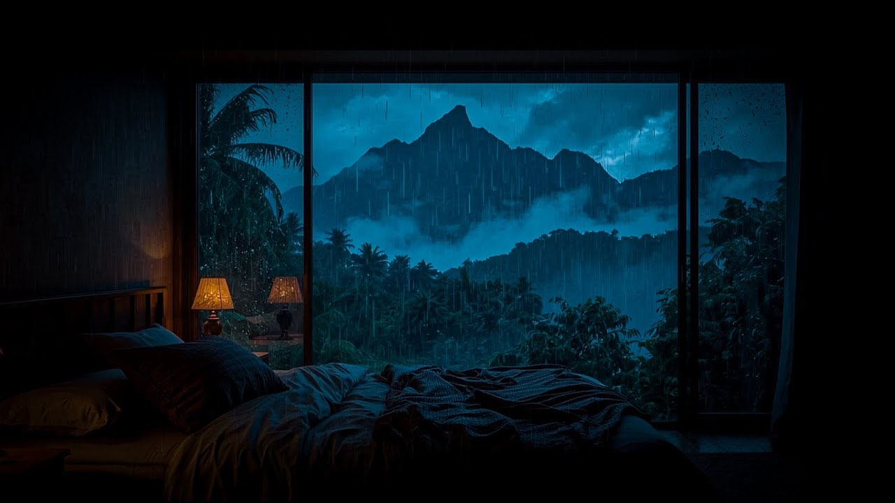 Heavy Rain Outside the Window | Cozy Mountain Night Ambience for Deep Rest