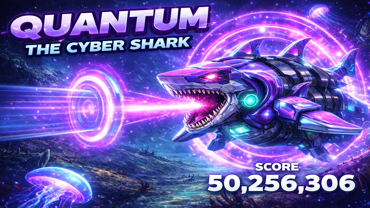 QUANTUM THE CYBER SHARK NEON PORTAL TRAVELER 50M SCORE | HUNGRY SHARK WORLD GAMEPLAY
