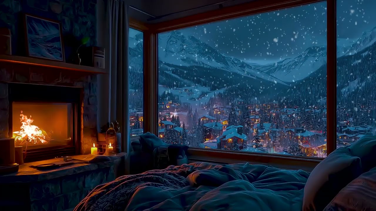 Peaceful Sleep with Cozy Bonfire and Gentle Snowstorm: Relaxing Ambience for Stress Relief😌🔥