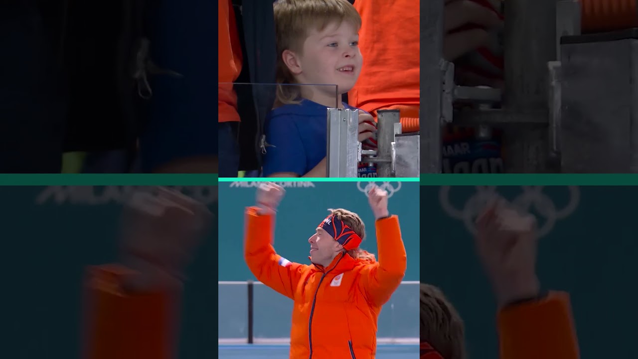 Look how proud Jorrit Bergsma's son is seeing his dad win Olympic gold 🥹📸 #milanocortina2026