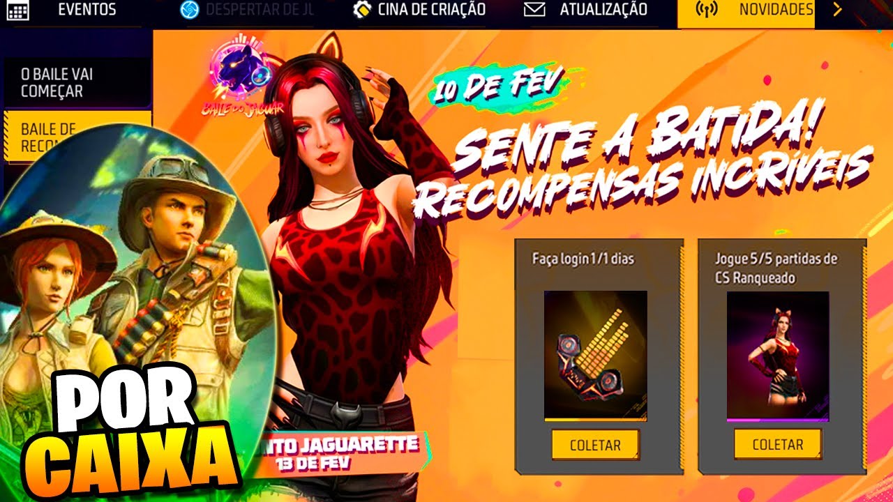 AVENTUREIRO VOLTANDO! PEGUE A NOVA SKIN GRÁTIS, MEGA EVENTO BAILE DO JAGUAR, NOVIDADES FREE FIRE