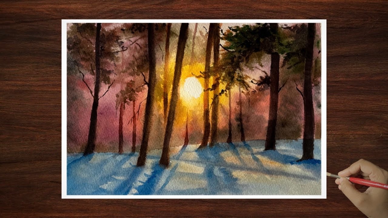 Paint a Glowing Sunset in the Woods |Watercolor Painting 
