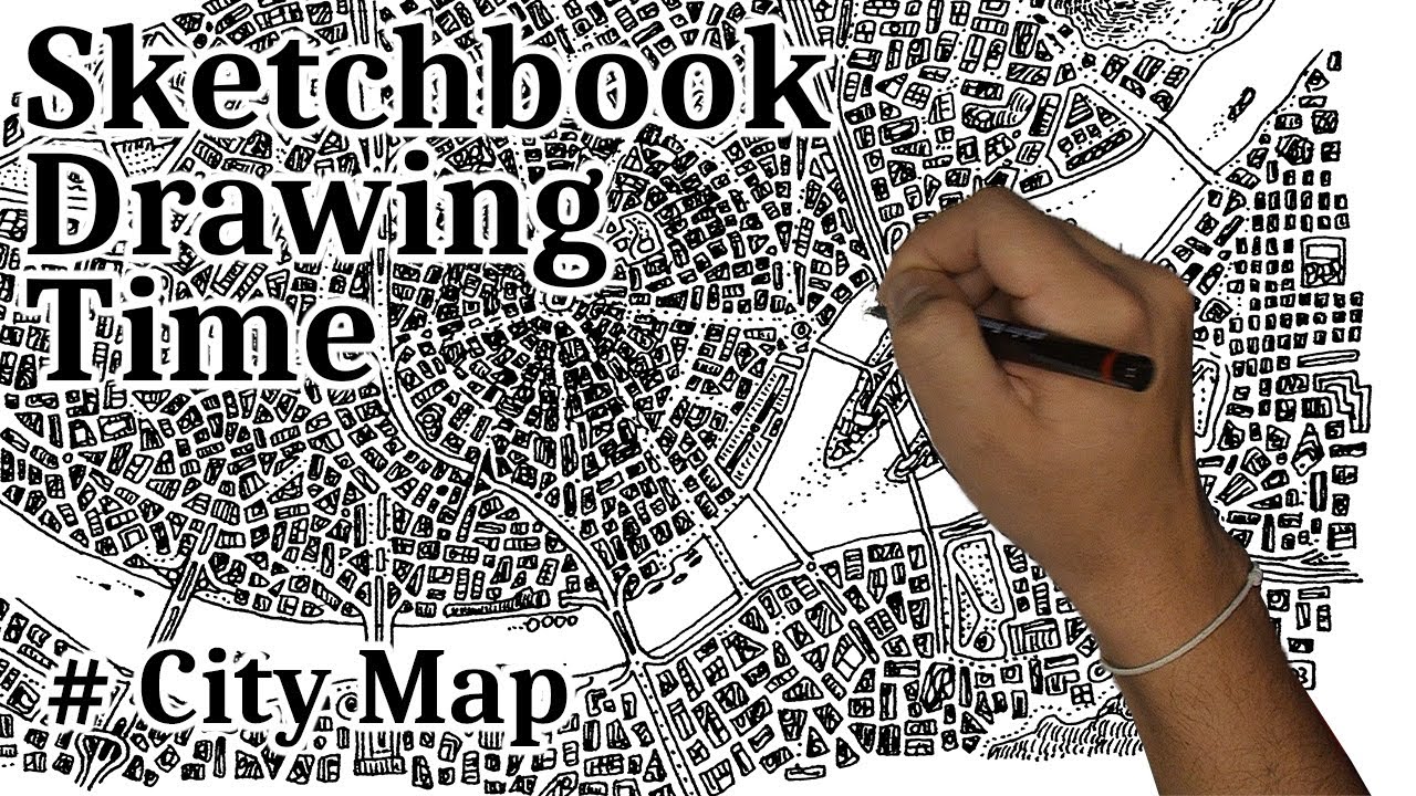 Drawing A City Map With Ink In My Sketchbook