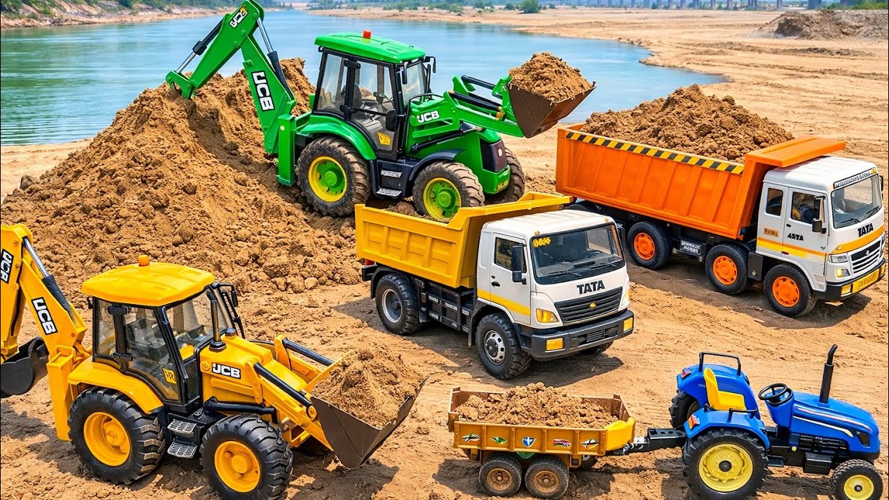 JCB 5CX Full loding Swaraj trector Tata Truck 🛻 trector | JCB Cartoon | JCB ki khudai #cartoon 
