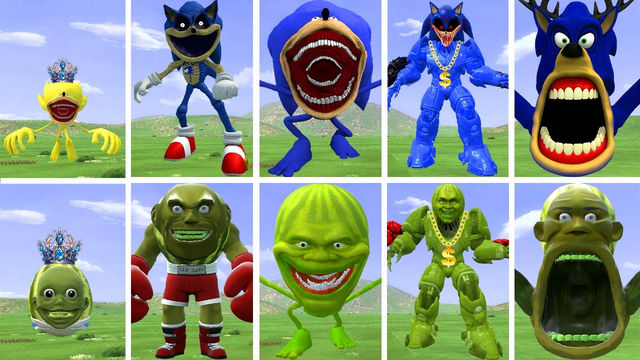 NEW EVOLUTIONARY FORMS OF THE SONIC EXE FAMILY VS THE LINGANG MELON FAMILY IN GARRY'S MOD!