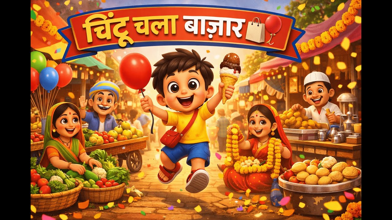 चिंटू चला बाज़ार 🛍️ | Indian Market Masti Song | Desi Kids Rhyme | Hindi Cartoon Song