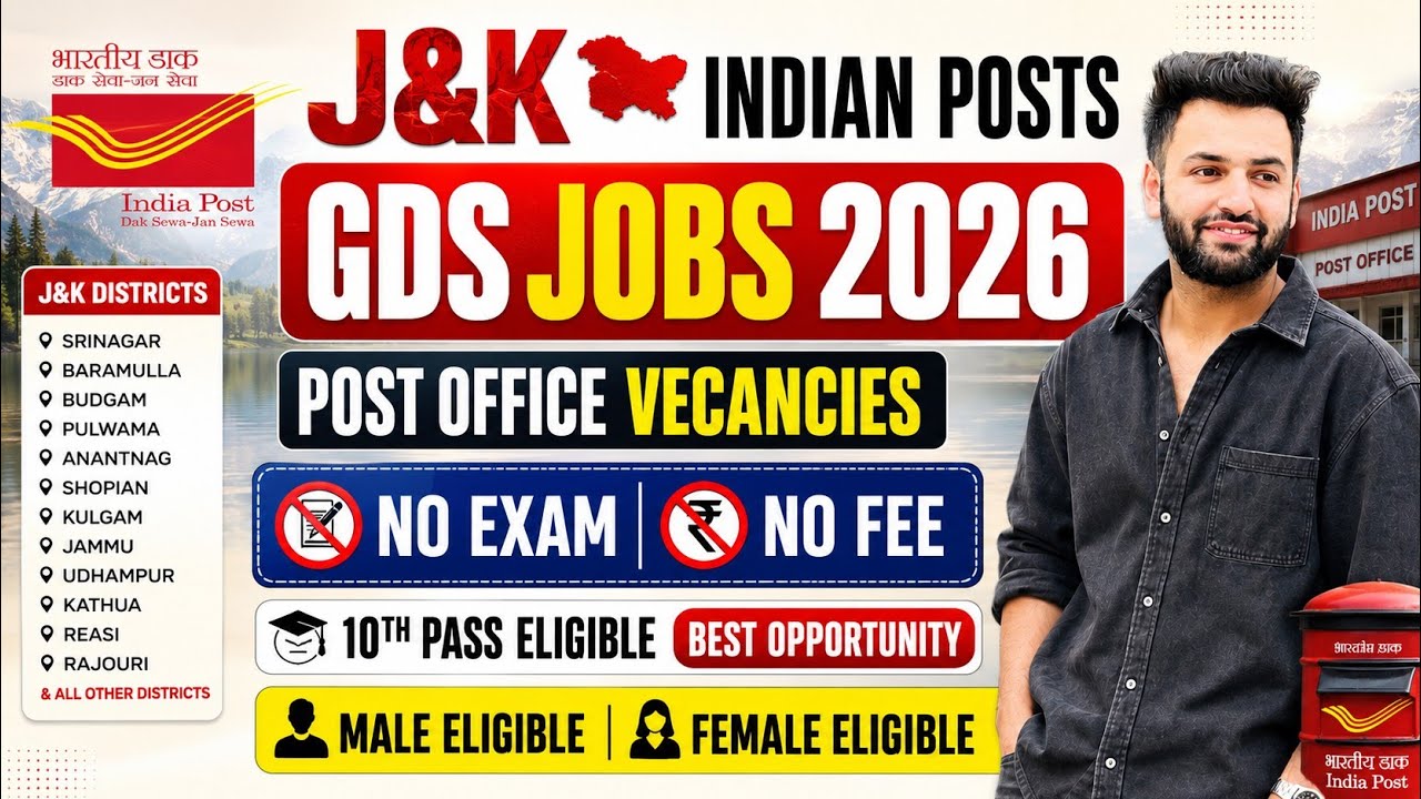 J&K Indian Post Vecancies 2026|10th Pass Jobs 2026 | Post Off Jobs J&K |J&K District Wise Vecancies 