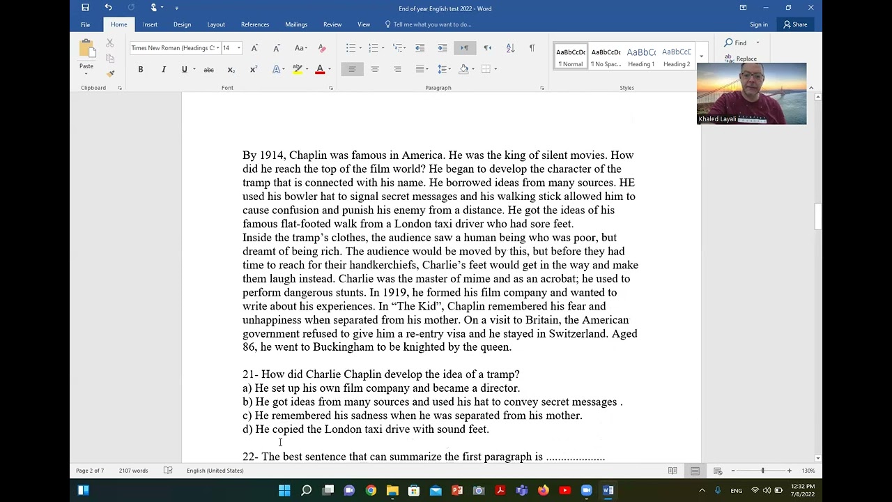 Answering end of year English test 3rd secondary 2022 part 2 حل اختبار اخر العام انجليزى ثالثة ثانوى