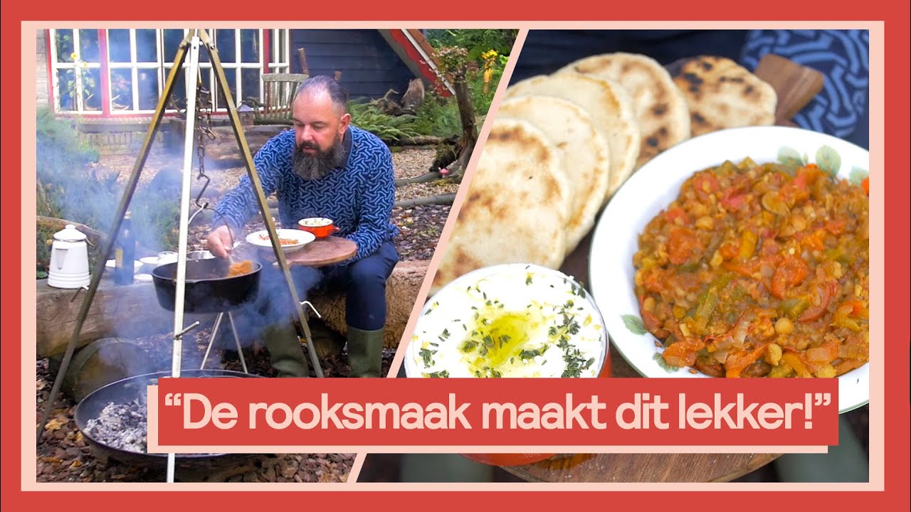 Stoof van geroosterde paprika, harissa en kikkererwten | Buiten koken met Ramon #6