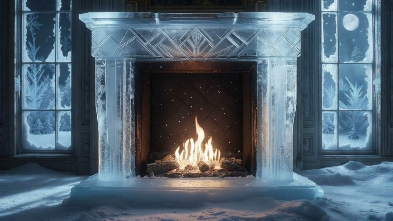 10 hours Ice Fireplace Winter Scene 4k uhd 60fps screensaver windows 11 Vj loop