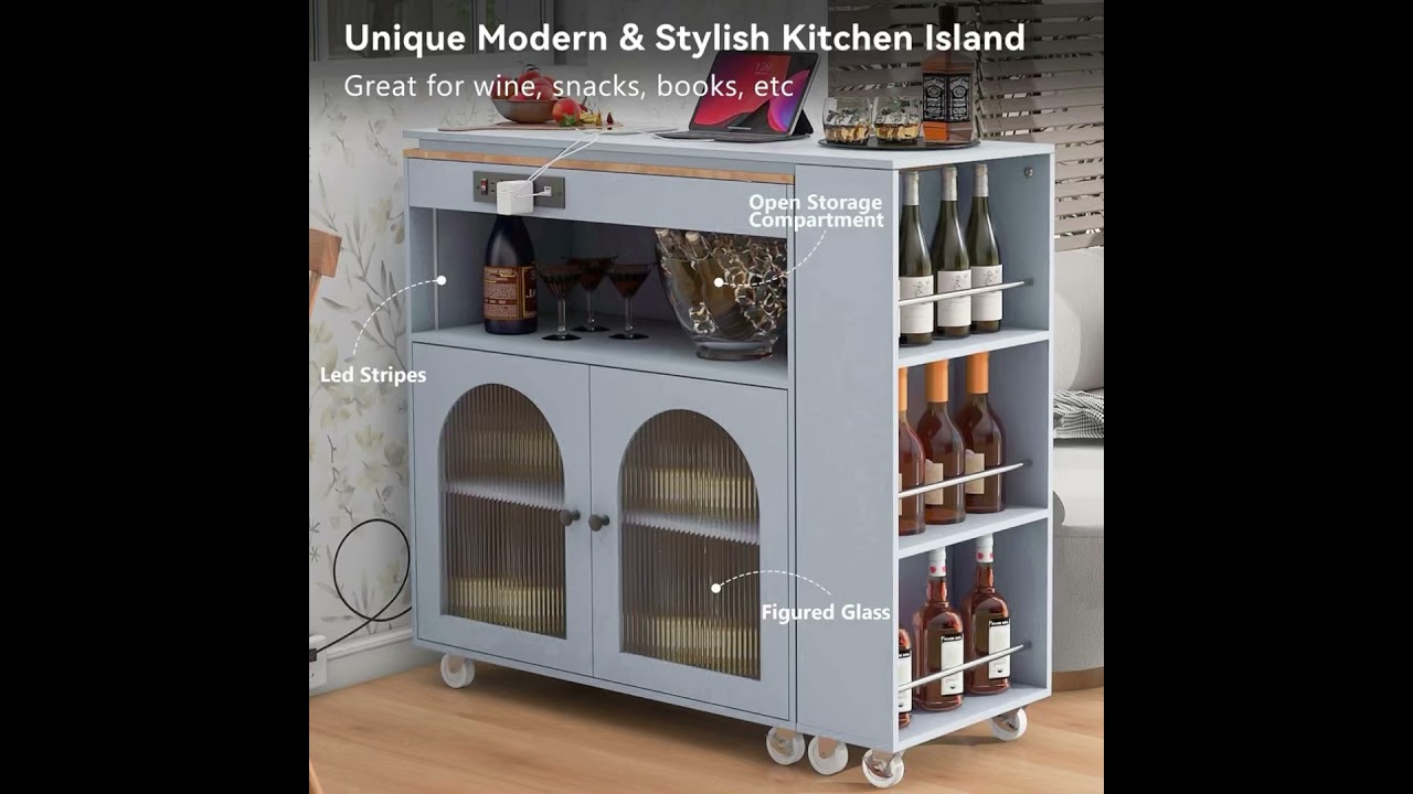 Kitchen Island Cart with Extended Table, Rolling Kitchen Island  