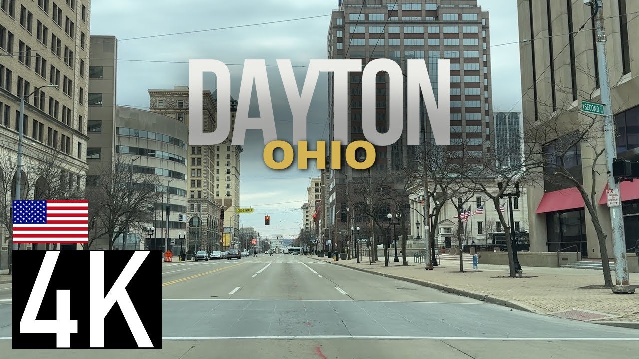 Road Tour of Dayton, Ohio in 4K - Freeway Drive of I-75 & Downtown