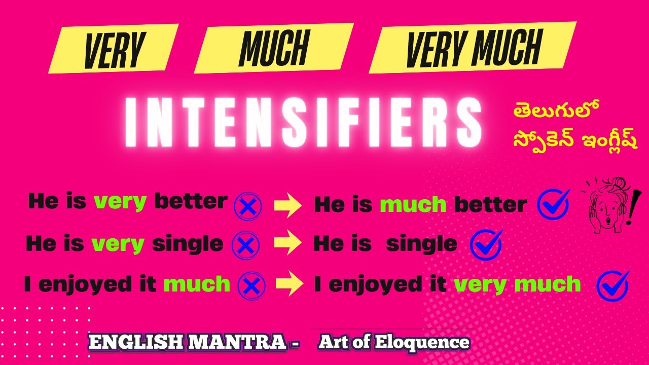 VERY vs MUCH vs VERY MUCH - Intensifiers| English Grammar|  spoken English in Telegu #vashista360