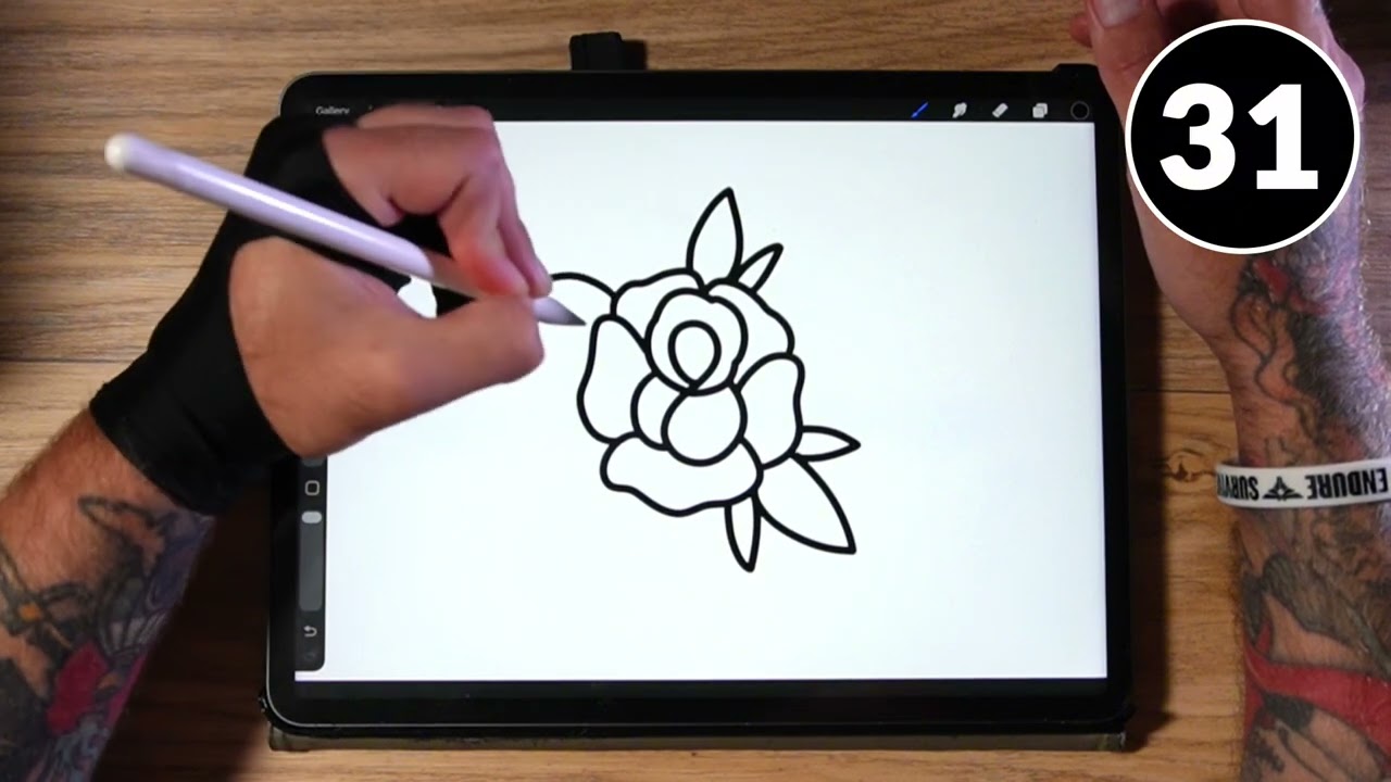 Как нарисовать татуировку с розой всего за 60 секунд! (Без покадровой съёмки!)