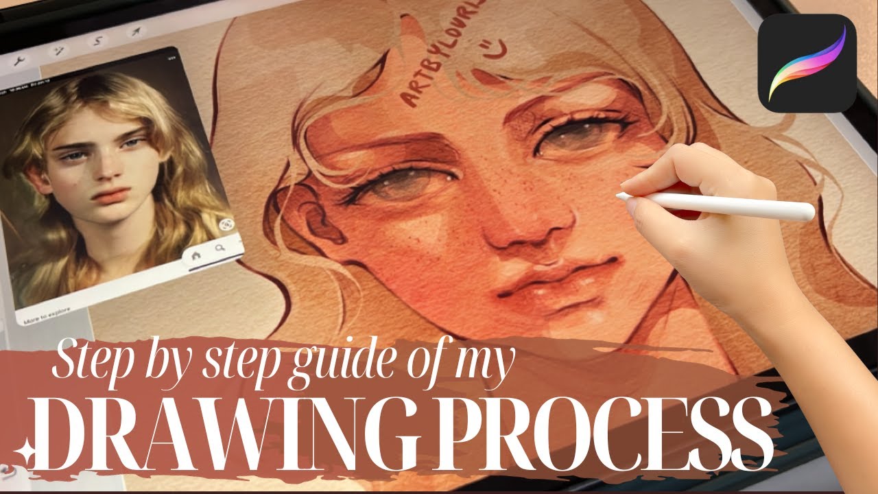 A Step by Step Guide on my Drawing Process using my Custom Brushes for Procreate | Textured Canvas
