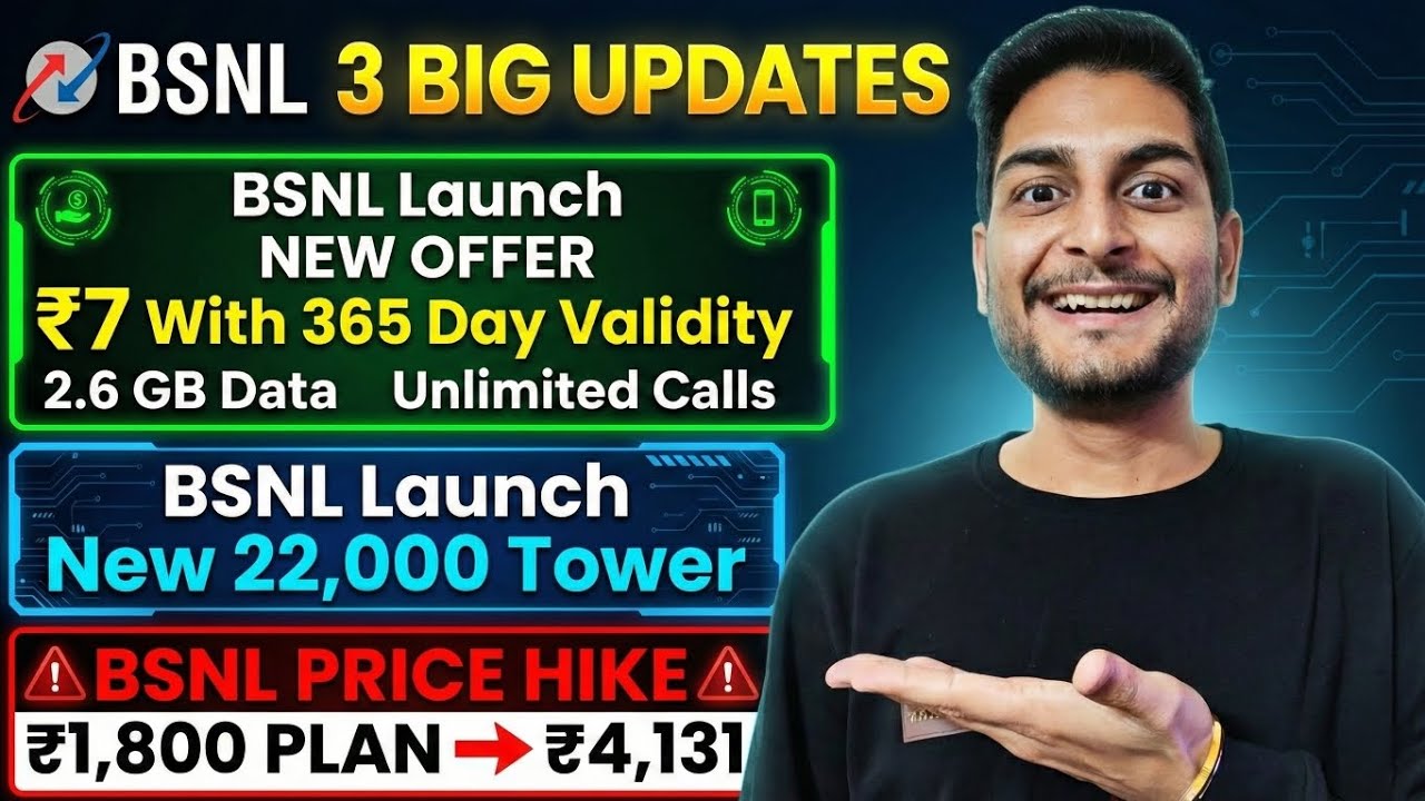 Bsnl 3 BiG Update | New Offer Only ₹7 With 365 Day Validity| 22,000 New 4G Tower | Bsnl Price Hike 