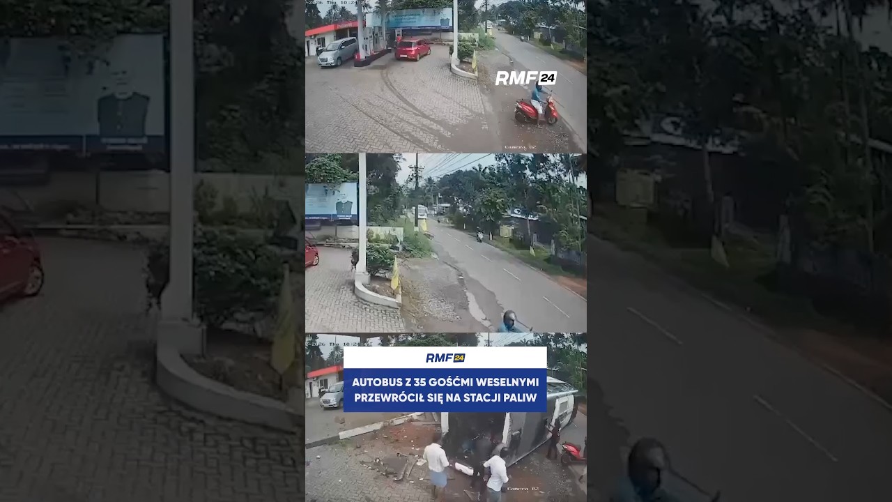 BUS WITH 35 WEDDING GUESTS OVERTURNS AT GAS STATION