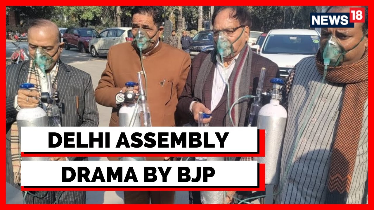 Delhi Assembly: BJP Leaders Stage Protests Against Delhi Pollution, Bring Oxygen Cylinders & Masks