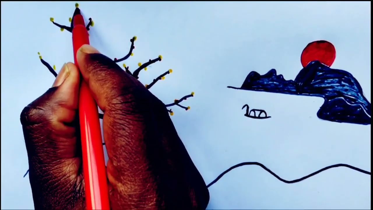 Beautiful Scenery Drawing 🌅 Easy Nature Drawing Step by Step | Aayang drawing 