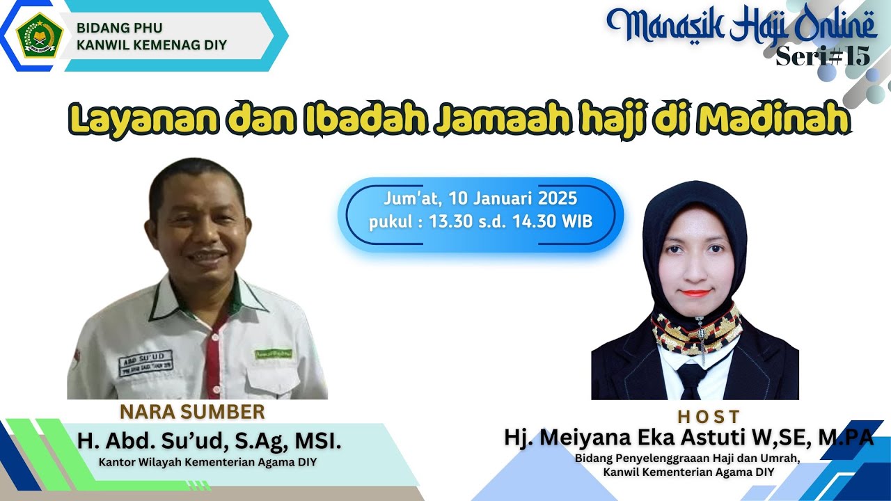 Manasik Online ke 15,  LAYANAN DAN IBADAH JAMAAH HAJI DI MADINAH oleh H. Abd. Su'ud, S.Ag, M.S.I.