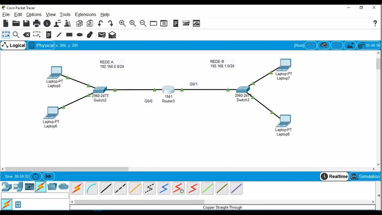 Configuração básica de roteador no packet tracer.